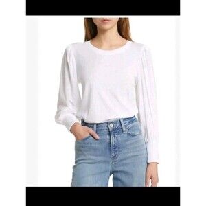 NATION LTD LOREN SMOCKED PEASANT T SHIRT Long Sleeve Pima Cotton Size Large